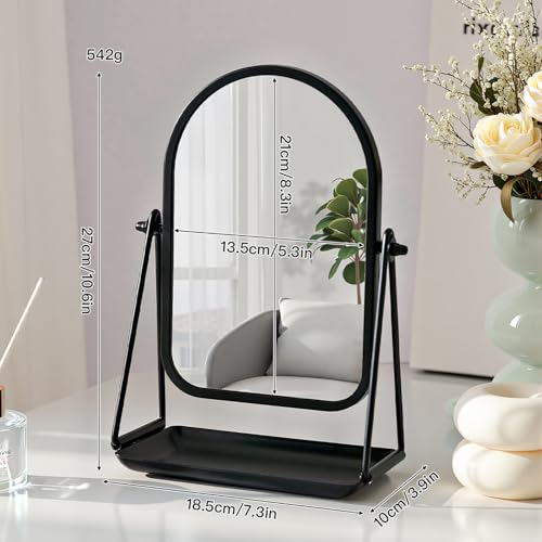 Desk Table Mirror Black Arch Desktop Vanity Mirror Iron Frame Make up Mirrors with 360 Degree Swivel Countertop Mirrors for Dressing Room Bathroom Bedroom Apartment