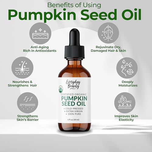 Organic Pumpkin Seed Oil | 100% Pure, Cold-Pressed, Unrefined | USDA Certified Organic | Amber Glass Bottle with Glass Dropper | For Face, Skin & Hair - 1 Fl Oz