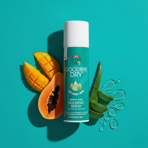 ORS Olive Oil Goodbye Dry Radiant Shine Holding Spray with Aloe, Mango & Papaya, Hydration & Nourishing for all Hair Types and Textures 8 Ounces