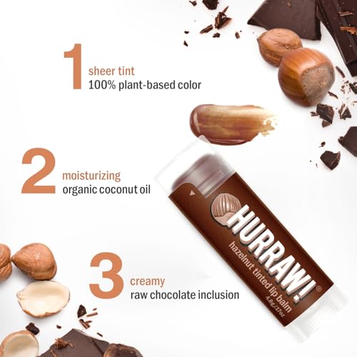 Hurraw! Hazelnut Tinted Lip Balm, 3 Pack: (Sheer Brown Tint) Organic, Certified Vegan, Cruelty and Gluten Free. Non-GMO, 100% Natural Ingredients. Bee, Shea, Soy and Palm Free. Made in USA