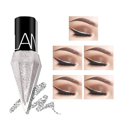 Go Ho Glitter Liquid Eyeliner Colorful Set,5 Colors Metallic Shimmer White Silver Gold Diamond Eye Liner,Glitter Eyeliner Eyeshadow Shine,Waterproof Long Lasting Glow Sparkle Eye Makeup
