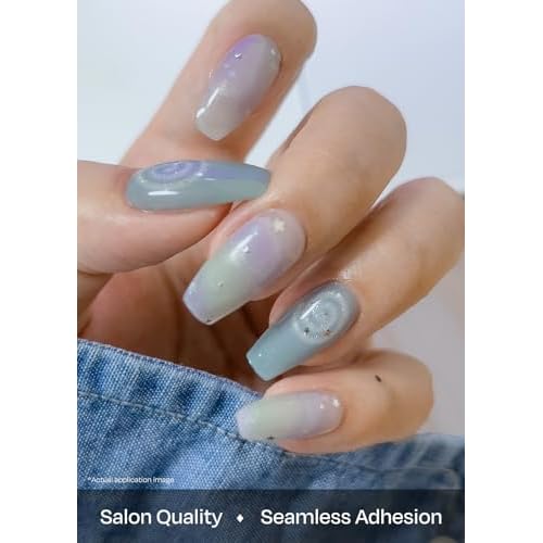 ohora Semi Cured Gel Nail Strips (N Milky Swirl) - Works with Any Lamps, Salon-Quality, Long Lasting, Easy to Apply & Remove - Includes 2 Prep Pads, Nail File & Wooden Stick