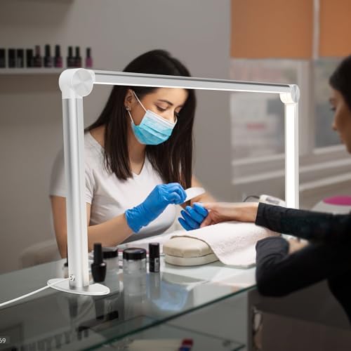 Nail Tech Lamp for Desk£¬30" 48W Professionals Led Light, Desk Lamp for Lash Eyelash Extension,Color Temperature 2700K-6000K, Full fold Makeup lamp,Salon&Home(Silver)