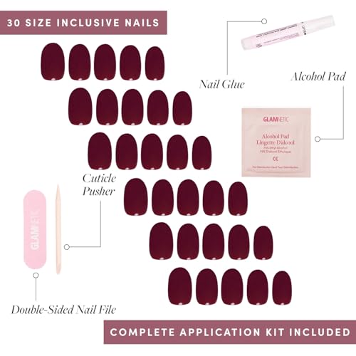 Glamnetic Press-On Nails Bundle - Berry Maroon & Cherry Glaze | Opaque Dark Red Maroon Short Round False Nails | Short Round Bright Cherry Red Nails with a Glaze Finish