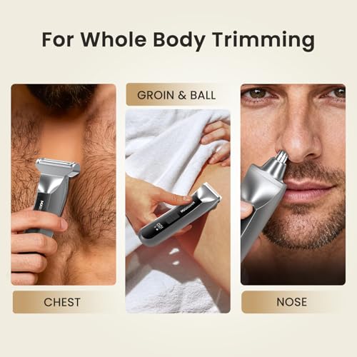 Manscape 3-In1 Body & Pubic Hair Trimmer for Men, IPX7 Waterproof Ball & Groin Shaver with LED Light, Electric Razor with Travel Pouch & USB Rechargeable, Gifts for Men (Grey)