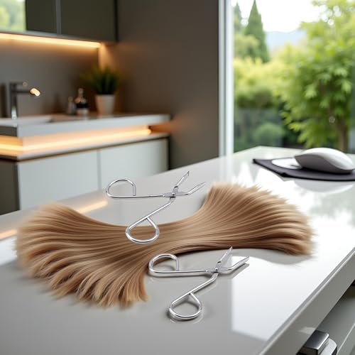 2Pcs ?Silver Stainless Steel Eyebrow Tweezers, Elbow Pliers Clip, Flat Tip Hair Plucker Hair Removal Tweezers, Shave and Hair Removal, Beauty and Personal Care
