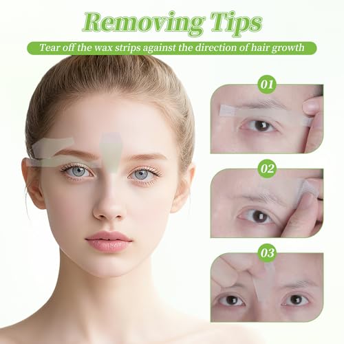 Eyebrow Wax Strips - 56 Strip Eyebrow & Upper Lip Hair Remover with 4 Soothing Wipes | Natural Beeswax Formula | Painless at Home Hair Removal for Women & Sensitive Skin | Lasts 6 Weeks