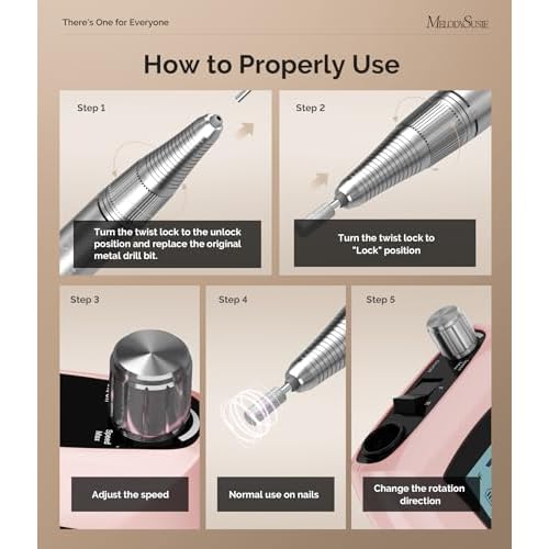 MelodySusie Entry-Level Clip-On Rechargeable Nail Drill, SC320D 30000RPM Essential E-File with LCD Display for Manicure Shaping & Gel Removal, Perfect for Training, Nail Art Practice & Home Use