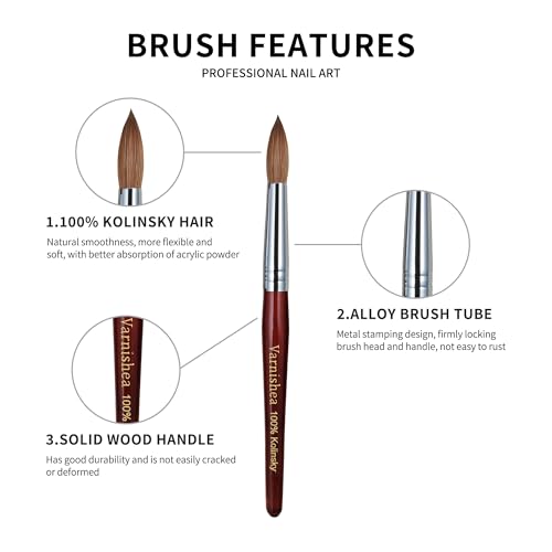 100% Pure Kolinsky Acrylic Nail Brush Solid Wood Handle Professional Manicure Brushes for Powder Nail Acrylic Application - Salon & DIY Nail Art Essentials - Size 16, 1.0 Count