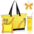 Patelai 4 Pcs Softball Gifts Set Softball Basket Stuffed Including Tote Bag 20 oz Tumbler Makeup Bag Keychain(Yellow)