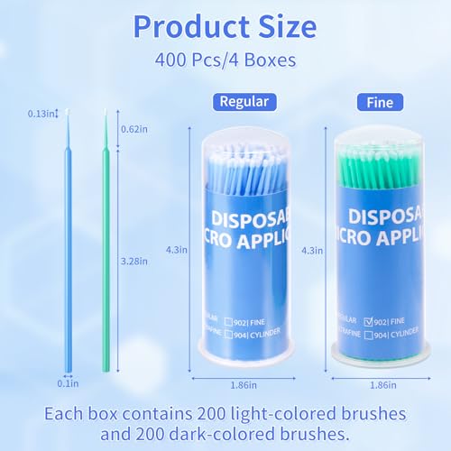 Annhua Disposable Micro Applicators Microswabs Application Brushes 400 PCS, Micro Applicator Bendable for Eyelash Extensions, Oral Care and Cleaning - Fine Tips - Green