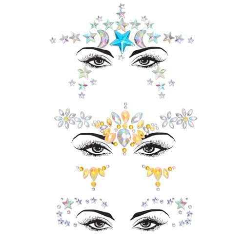 3 Pieces Star Face Stickers Crystdl Face Jewels Rhinestone Silver Rave Party Accessories for Women and Girls (B)