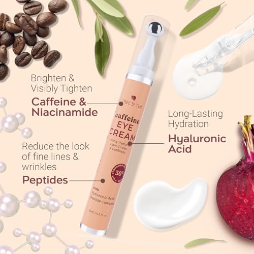 Tree to Tub Caffeine Eye Cream - Hydrating & Firming Under Eye Cream for Dark Circles, Eye Roller for Puffy Eyes, Reduces the Look of Puffiness and Bags, Coffee Eye Cream w/Hyaluronic Acid, Peptides