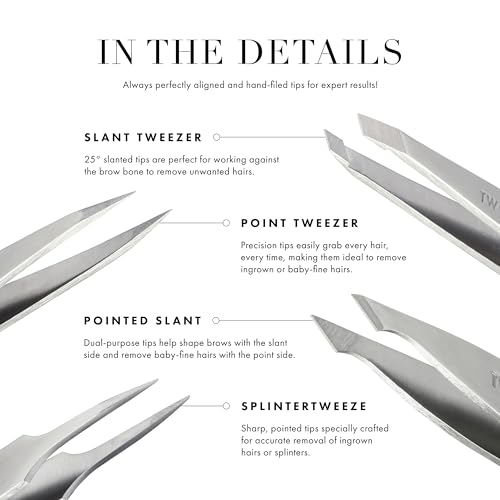 Tweezerman Black Stainless Steel Slant Tweezer - Eyebrow Tweezers for Women and Men