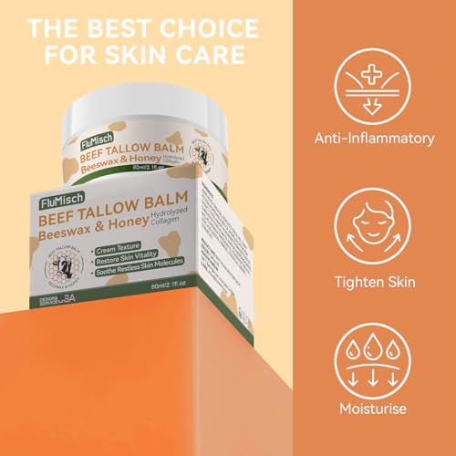 Beef Tallow Moisturizer for Skin, Grass Fed Beef Tallow for Face and Bady with Organic Raw Honey and Beeswax, Tallow and Honey Balm for Deep Nourishment Dry Skin (60ml/2.1fl.oz)