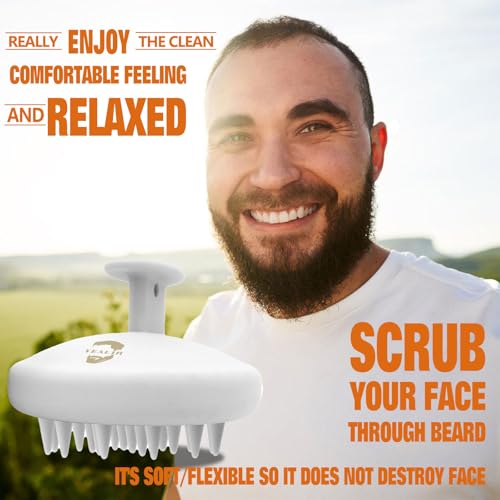 Silicone Beard Scrubber - Deep Clean, Exfoliate, Boost Shampoo Efficacy, Relieve Itch & Dandruff, Promote Thicker Beard Growth - Durable, Easy to Clean - Grey