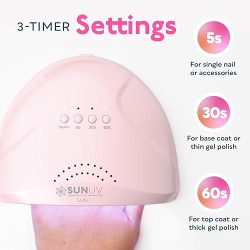 SUNUV LED Nail Lamp, UV Light Gloves for Gel Nails, Fingerless UPF 50+ Anti UV Gloves for Gel Lamp, Nails Dryer with Sensor 2 Timers SUNONE Pink