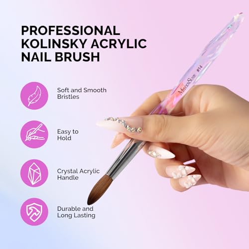 MelodySusie Kolinsky Acrylic Nail Brush, 100% Pure Kolinsky Hair, Professional Nail Brush for Acrylic Powder Nail Extension and 3D Nail Carving, for DIY Home Salon, Size 14