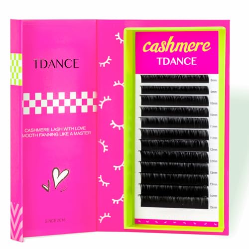 TDANCE Cashmere Lash Extensions Super Matte Black Volume Lash Extension C CC D DD B J L Curl 0.03-0.2mm Thickness Classic Lash Extensions Eyelash Extensions Professional Salon Use(0.2-DD,8-15mm)