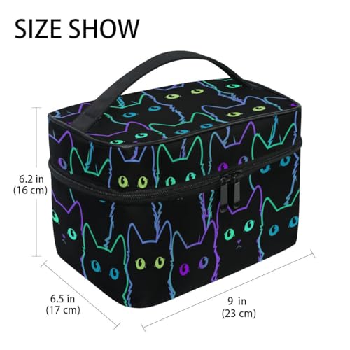 Cosmetic Bag Colorful Neon Cat Travel Makeup Organizer Bag Portable Train Case for Women Girls