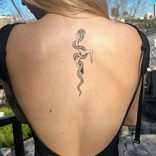Semi Permanent Tattoo for Women, 2 Sheets Realistic Sexy Snake Temporary Tattoos, Lasts 2 Weeks Fake Tattoo for Arm Thigh, Waterproof Non-Reflective, Snake Wrapped & Coiled Snake Tattoos