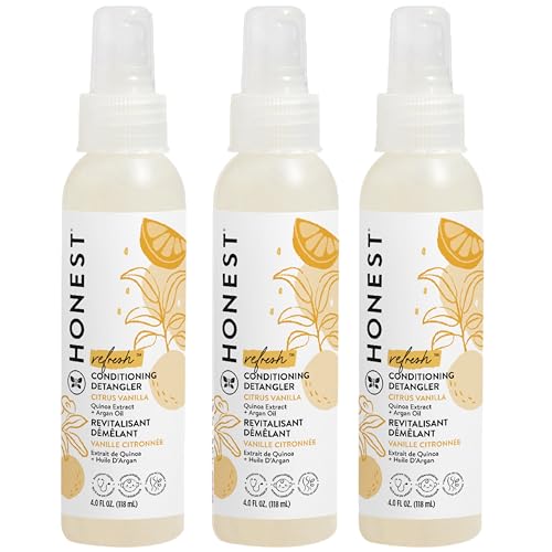 The Honest Company Conditioning Hair Detangler 3-Pack Leave-in Conditioner and Fortifying Spray, Tear Free Cruelty-Free, Hypoallergenic, Citrus Vanilla Refresh, 4 fl oz, pack of 3