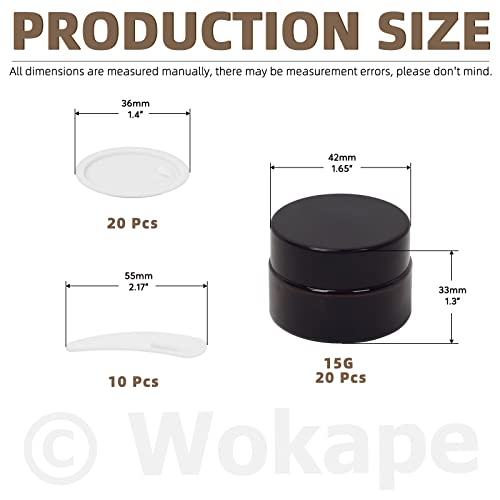 20 Pack 0.5oz/ 15ml Amber Glass Jars with Liner Lids Spatulas, Round Travel Containers for Ointments Lotion Creams Sample Pack