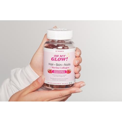 Oh My Glow! Hair, Skin & Nails + Marine Collagen ? Gluten-Free, Non-GMO Gummies, Raspberry Pomegranate
