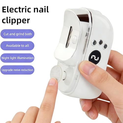 Electric Nail Clipper, Upgraded Electric Nail Trimmers with LED Light, Baby Nail File with 3 Adjustable Speeds, Slant Curved Blade Nail Clipper for Thick Toenails and Ingrown Nails, for Adults, Kids