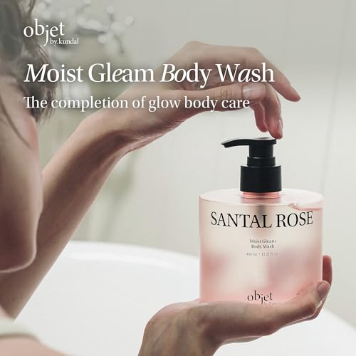 KUNDAL objet Moist Gleam Body Wash - Hydrating Glow Cleanser, Resveratrol C&E + LHA PHA Gentle Exfoliation, Rich Creamy Lather, Long Lasting Moisture, 450ml, Korean Beauty (Santal Rose)