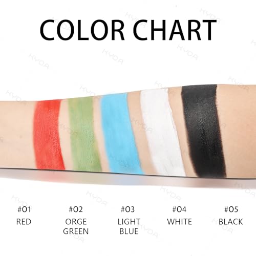 KYDA Black White and Light Blue Face Paint Kit, Face Body Painting Kit with Brush for Sally Corpse Bride Smurf Avatar Mermaid Demon SFX Makeup and Costume Cosplay, Eyes for Spot Games