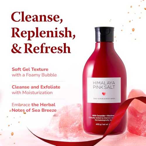HIMALAYA PINKSALT Daily Scrub Body Wash Love Edition Gift Set ? Exfoliating Body Scrub with Himalayan Pink Salt, Hyaluronic Acid & Retinol, Moisturizing Shower Gel, 14.4oz x2