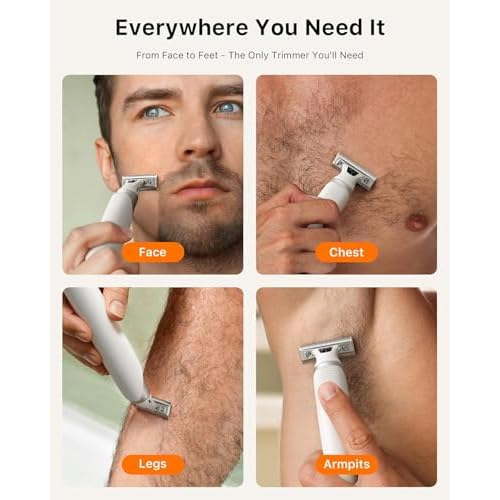 Electric Groin & Body Hair Trimmer - Painless Beard Razor for Men, All-in-One Body Groomer, Waterproof Wet/Dry Men's Ball Shaver with Magnetic Head, USB-C Charging, Easy Claen, White(Lite)