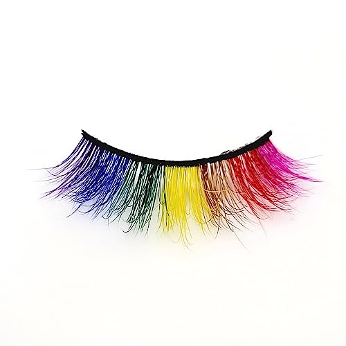 MISSLADY Colored Lashes 16mm 3D Real Mink Rainbow Lashes Strips Rainbow Eyelashes (M3D-301, 16mm, 1 Pair)
