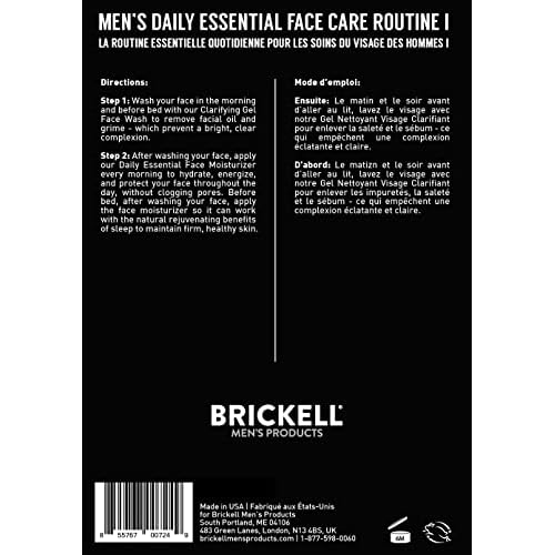 Brickell Men's Daily Essential Face Care Routine I, Gel Facial Cleanser Wash and Face Moisturizer Lotion, Men's Skincare Gift Set Natural and Organic, Scented