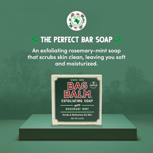 Bag Balm Vermont's Original Exfoliating Soap Bar, Body Soap Bars, Hand Soap Bar - Soap for Dry Skin - Rosemary Mint Scented Bars of Soap, Body Soap Bar - 3.9oz, 3 Pack