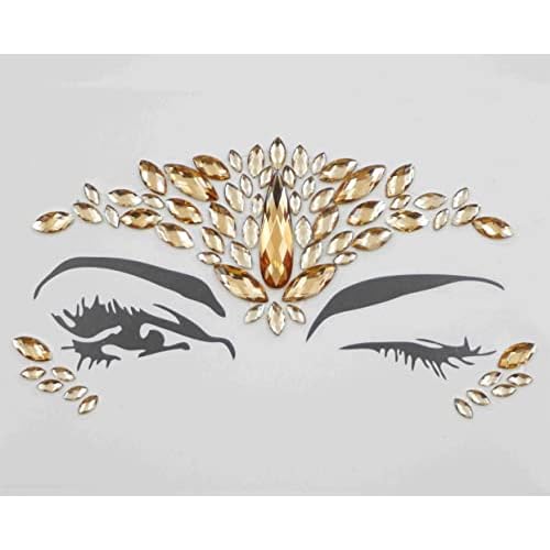 face jewels for makeup Festival Wedding Face Gems Temporary Tattoos mermaid halloween Bindi Fusion Headpiece Body Jewellery bindi face jewel(Topaz gold/SR16)