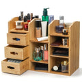 Coloch Bamboo Makeup Organizer with Drawers, Large Cosmetics Storage Shelf for Vanity Countertop Skincare Organizer for Desktop, Skincare, Beauty Supplies, Cosmetics Display, Stationery Storage