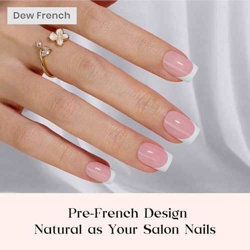 Beetles Pre-French Tips Gel Nail Tips - Pink Short Square Press On Nails,15 Sizes 150 Pcs 4 in 1 Nails Tip