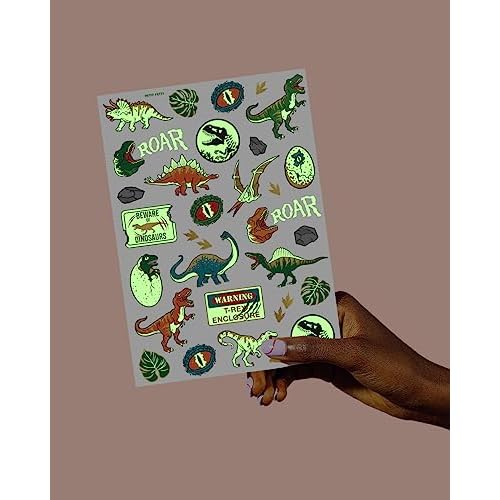 xo, Fetti Dinosaur Temporary Tattoos - 44 Glow In The Dark Pcs | Birthday Party Supplies, Dinosaur Party Favors, T-rex Decorations