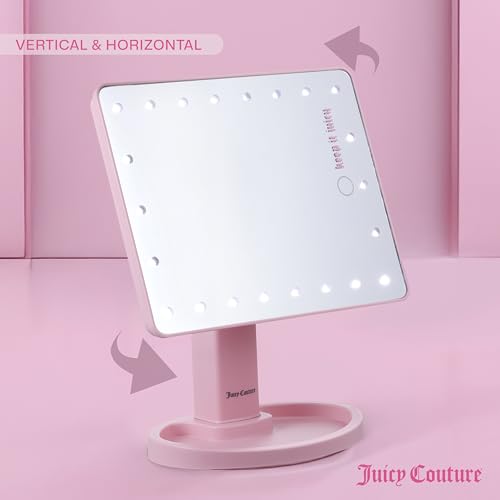 Juicy Couture - LED Light-Up Vanity Mirror for Makeup, Adjustable Brightness, Touch Control, Sleek Modern Design, Portable Beauty Mirror for Dressing Table & Travel