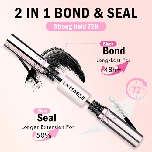 Lash Bond and Seal Waterproof, Cluster Lash Glue Bond and Seal Lash Glue, Strong Hold 72h for Eyelash Clusters, Latex Free Sensitive Eyes Available 10ML (Pack of 2)