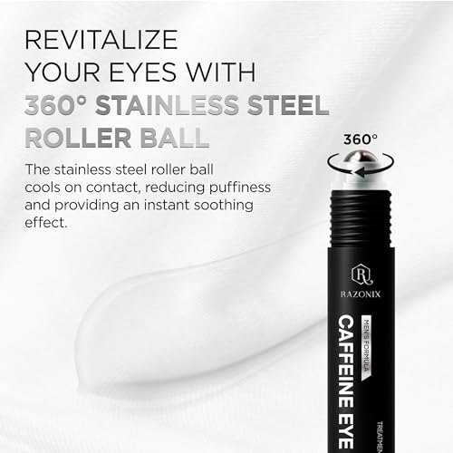 RAZONIX Eye Bags Treatment for Men: Caffeine Eye Roller for Puffy Eyes and Puffiness ? Under Eye Cream for Dark Circles (Medium, Unscented)