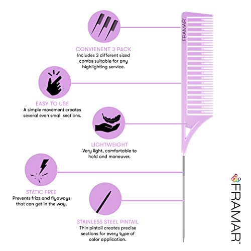 FRAMAR Dreamweaver Highlight Comb Set ? Combs for Hair Stylist- FRAMAR Pink Premium Hair Spray Bottle Continuous Mist