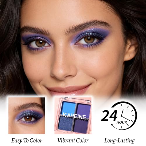 4 Colors Navy Blue Eyeshadow Makeup Palette Makeup, Blendable Long-lasting Matte Shimmer Eyeshadow Palette Eye Makeup Kit for Women Girls, paleta de sombras de ojos #3
