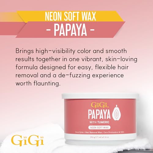 Gigi Neon Soft Wax, Papaya ? Hair Removal Wax for Sensitive Skin & Body, Salon & At-Home Waxing for Women, 14 Oz