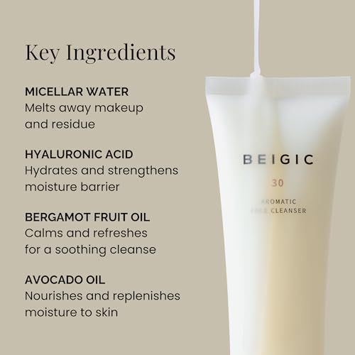 BEIGIC Aromatic Face Cleanser - Gentle Foaming Vegan Face Wash with Hyaluronic Acid & Micellar Water for sensitive skin