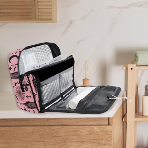 MNSRUU Hanging Toiletry Bag Black Gothic Moon Spider Webs and Bats Travel Makeup bag for Toiletries Portable Travel Toiletry Organizer Cosmetic Bags with Hanging Hook