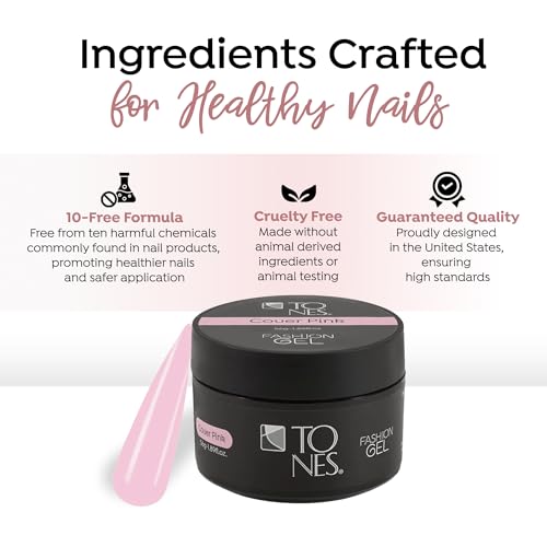 TONES Fashion Gel - Premium, Long-Lasting LED or UV Poly Nail Gel - 7-Free - Quick-Curing Nail Art and Nail Design Overlay or Nail Sculpting - (1.89 Oz, Cover Pink)