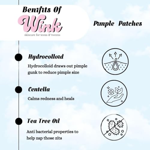 Wink Hydrocolloid Pimple Patches, 120-Count (Exclusive Gem/Bling Acne Stickers) Gentle Tea Tree & Centella For Face Skincare - Star, Heart, Flower And Cloud Shapes, Teen Tween Girl Facial Treatment